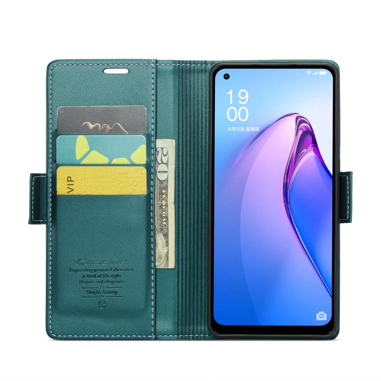 For OPPO Reno8 Lite Global CaseMe 023 Butterfly Buckle Litchi Texture RFID Anti-theft Leather Phone Case(Pearly Blue)