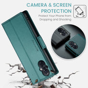 For OPPO Reno8 Lite Global CaseMe 023 Butterfly Buckle Litchi Texture RFID Anti-theft Leather Phone Case(Pearly Blue)