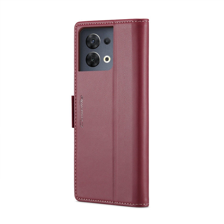 For OPPO Reno8 5G Global CaseMe 023 Butterfly Buckle Litchi Texture RFID Anti-theft Leather Phone Case(Wine Red) - free shipping - PMC Jewellery - Order now!