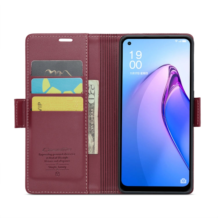 For OPPO Reno8 5G Global CaseMe 023 Butterfly Buckle Litchi Texture RFID Anti-theft Leather Phone Case(Wine Red) - free shipping - PMC Jewellery - Order now!