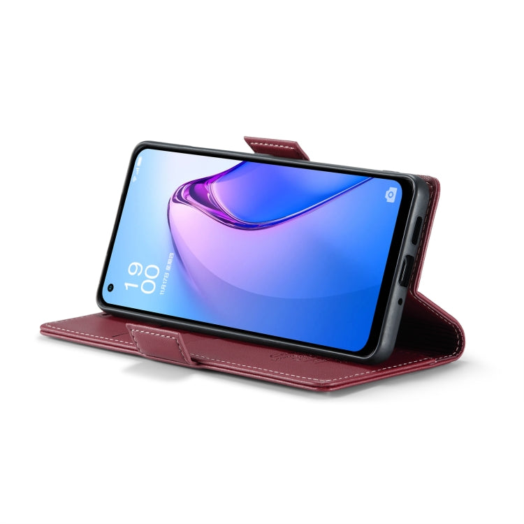 For OPPO Reno8 5G Global CaseMe 023 Butterfly Buckle Litchi Texture RFID Anti-theft Leather Phone Case(Wine Red) - free shipping - PMC Jewellery - Order now!