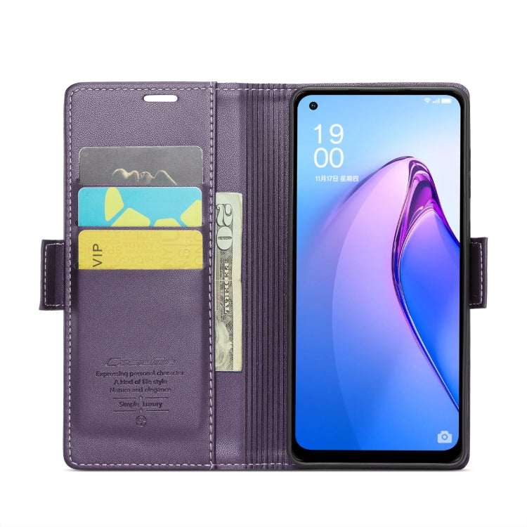 For OPPO Reno8 5G Global CaseMe 023 Butterfly Buckle Litchi Texture RFID Anti-theft Leather Phone Case(Pearly Purple)