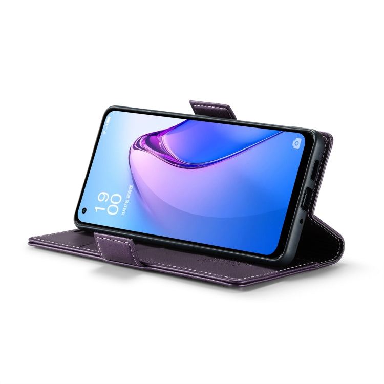 For OPPO Reno8 5G Global CaseMe 023 Butterfly Buckle Litchi Texture RFID Anti-theft Leather Phone Case(Pearly Purple)