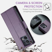 For OPPO Reno8 5G Global CaseMe 023 Butterfly Buckle Litchi Texture RFID Anti-theft Leather Phone Case(Pearly Purple)
