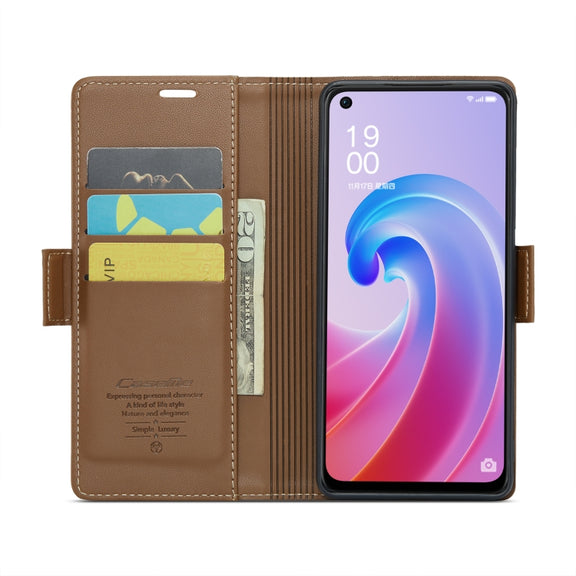 For OPPO A96 4G Global/A36 4G/K10 4G/A76 4G CaseMe 023 Butterfly Buckle Litchi Texture RFID Anti-theft Leather Phone Case(Brown)