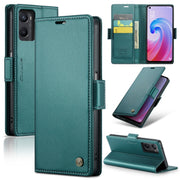 For OPPO A96 4G Global/A36 4G/K10 4G/A76 4G CaseMe 023 Butterfly Buckle Litchi Texture RFID Anti-theft Leather Phone Case(Pearly Blue)