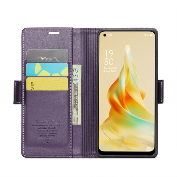 For OPPO Reno8 T 4G CaseMe 023 Butterfly Buckle Litchi Texture RFID Anti-theft Leather Phone Case(Pearly Purple)