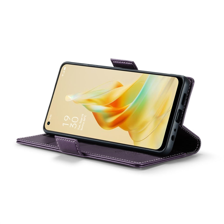 For OPPO Reno8 T 4G CaseMe 023 Butterfly Buckle Litchi Texture RFID Anti-theft Leather Phone Case(Pearly Purple)