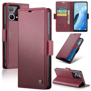 For OPPO Reno7 4G Indonesia/F21 Pro 4G/Reno8 4G CaseMe 023 Butterfly Buckle Litchi Texture RFID Anti-theft Leather Phone Case(Wine Red)