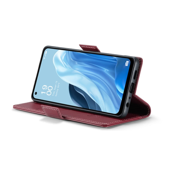 For OPPO Reno7 4G Indonesia/F21 Pro 4G/Reno8 4G CaseMe 023 Butterfly Buckle Litchi Texture RFID Anti-theft Leather Phone Case(Wine Red)