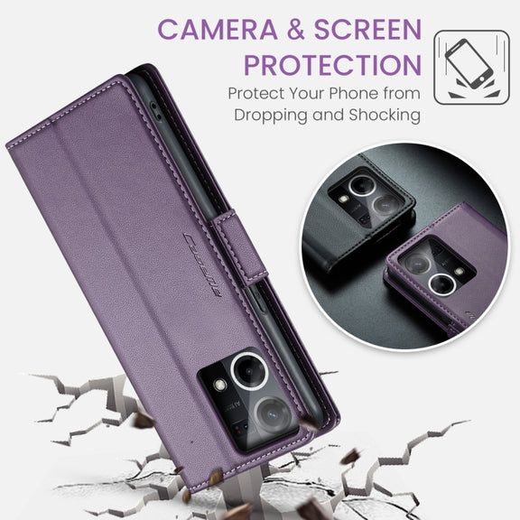 For OPPO Reno7 4G Indonesia/F21 Pro 4G/Reno8 4G CaseMe 023 Butterfly Buckle Litchi Texture RFID Anti-theft Leather Phone Case(Pearly Purple)