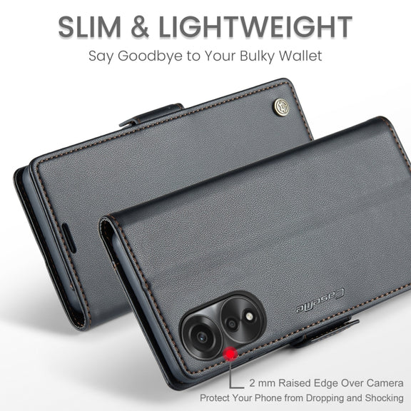 For OPPO A78 4G CaseMe 023 Butterfly Buckle Litchi Texture RFID Anti-theft Leather Phone Case(Black)