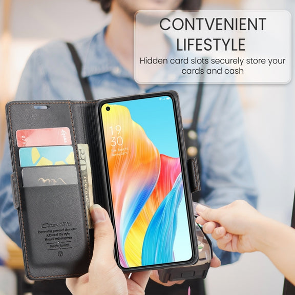 For OPPO A78 4G CaseMe 023 Butterfly Buckle Litchi Texture RFID Anti-theft Leather Phone Case(Black)