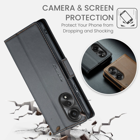 For OPPO A78 4G CaseMe 023 Butterfly Buckle Litchi Texture RFID Anti-theft Leather Phone Case(Black)
