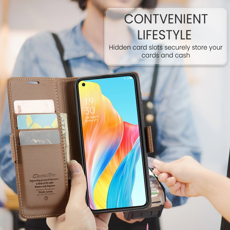 For OPPO A78 4G CaseMe 023 Butterfly Buckle Litchi Texture RFID Anti-theft Leather Phone Case(Brown)