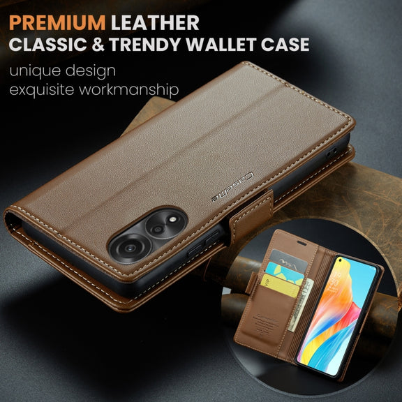 For OPPO A78 4G CaseMe 023 Butterfly Buckle Litchi Texture RFID Anti-theft Leather Phone Case(Brown)