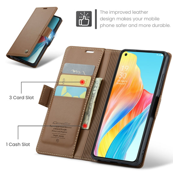For OPPO A78 4G CaseMe 023 Butterfly Buckle Litchi Texture RFID Anti-theft Leather Phone Case(Brown)