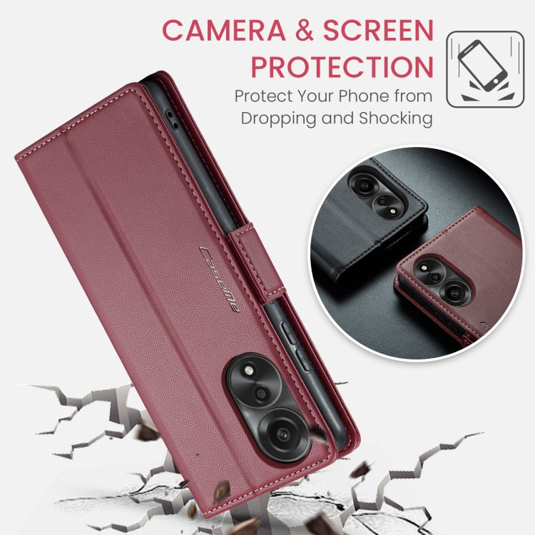 For OPPO A78 4G CaseMe 023 Butterfly Buckle Litchi Texture RFID Anti-theft Leather Phone Case(Wine Red)