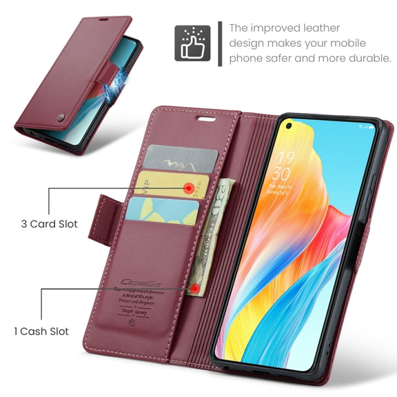 For OPPO A78 4G CaseMe 023 Butterfly Buckle Litchi Texture RFID Anti-theft Leather Phone Case(Wine Red)