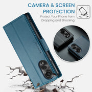 For OPPO A78 4G CaseMe 023 Butterfly Buckle Litchi Texture RFID Anti-theft Leather Phone Case(Blue)