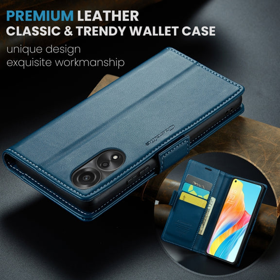 For OPPO A78 4G CaseMe 023 Butterfly Buckle Litchi Texture RFID Anti-theft Leather Phone Case(Blue)