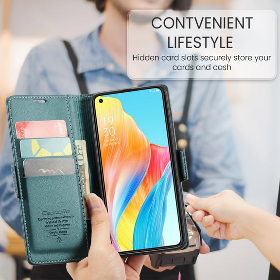 For OPPO A78 4G CaseMe 023 Butterfly Buckle Litchi Texture RFID Anti-theft Leather Phone Case(Pearly Blue)