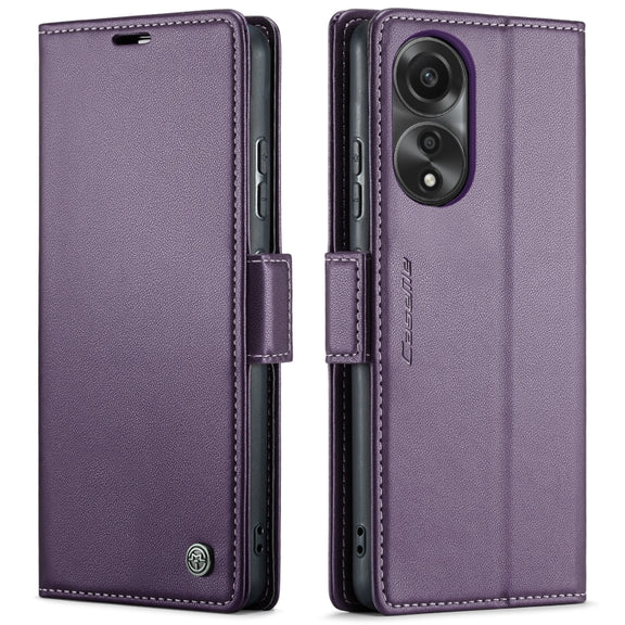 For OPPO A78 4G CaseMe 023 Butterfly Buckle Litchi Texture RFID Anti-theft Leather Phone Case(Pearly Purple)