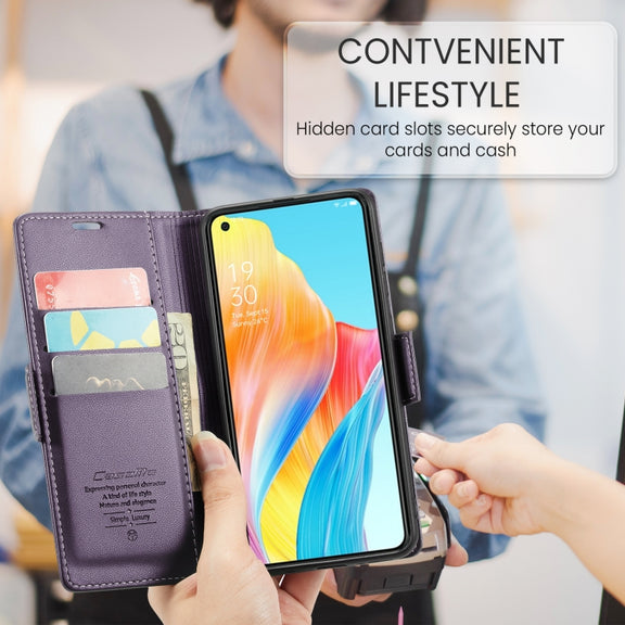 For OPPO A78 4G CaseMe 023 Butterfly Buckle Litchi Texture RFID Anti-theft Leather Phone Case(Pearly Purple)