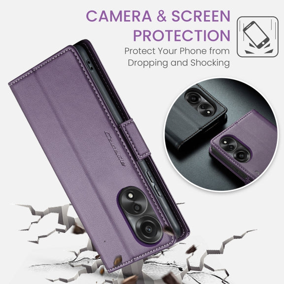 For OPPO A78 4G CaseMe 023 Butterfly Buckle Litchi Texture RFID Anti-theft Leather Phone Case(Pearly Purple)