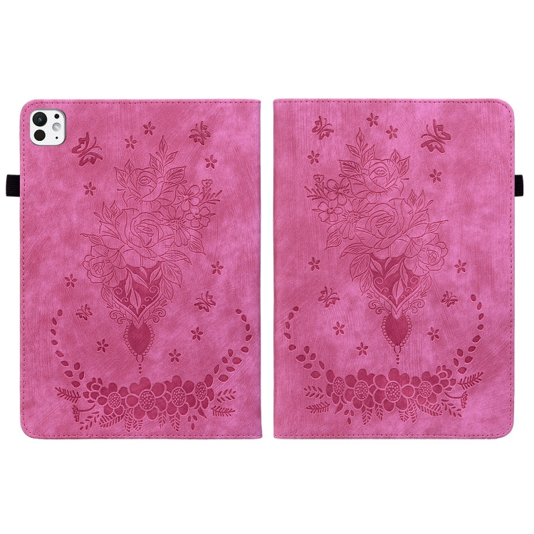 For iPad Pro 11 2024 Butterfly Rose Embossed Leather Smart Tablet Case(Rose Red) - iPad Pro 11 2024 Cases by PMC TechLife | Online Shopping South Africa | PMC TechLife | Buy Now Pay Later Mobicred