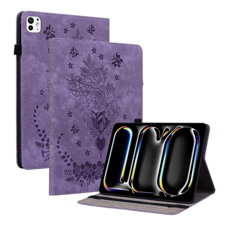 For iPad Pro 11 2024 Butterfly Rose Embossed Leather Smart Tablet Case(Purple) - iPad Pro 11 2024 Cases by PMC TechLife | Online Shopping South Africa | PMC TechLife | Buy Now Pay Later Mobicred