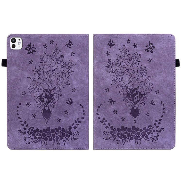 For iPad Pro 11 2024 Butterfly Rose Embossed Leather Smart Tablet Case(Purple) - iPad Pro 11 2024 Cases by PMC TechLife | Online Shopping South Africa | PMC TechLife | Buy Now Pay Later Mobicred