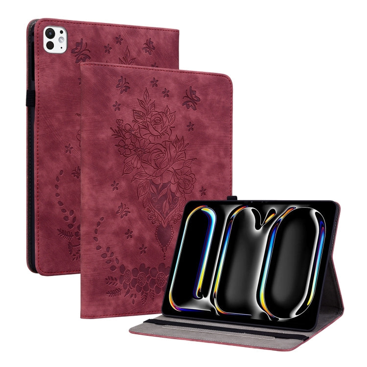 For iPad Pro 11 2024 Butterfly Rose Embossed Leather Smart Tablet Case(Red) - free shipping - PMC TechLife - Order now!