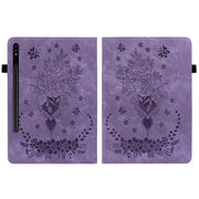 For Samsung Galaxy Tab S9 Butterfly Rose Embossed Leather Tablet Case(Purple)