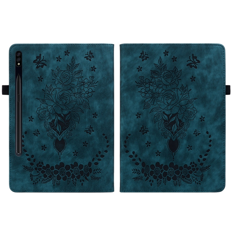 For Samsung Galaxy Tab S9+ Butterfly Rose Embossed Leather Tablet Case(Dark Blue) - free shipping - PMC Jewellery - Order now!