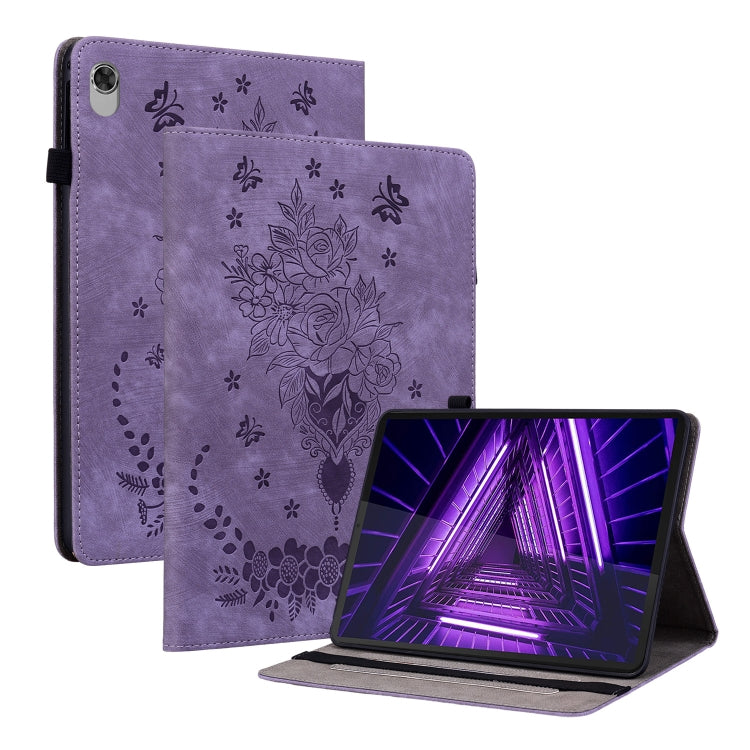 For Lenovo M10 Plus Butterfly Rose Embossed Leather Tablet Case(Purple) - Lenovo by PMC TechLife | Online Shopping South Africa | PMC TechLife | Buy Now Pay Later Mobicred