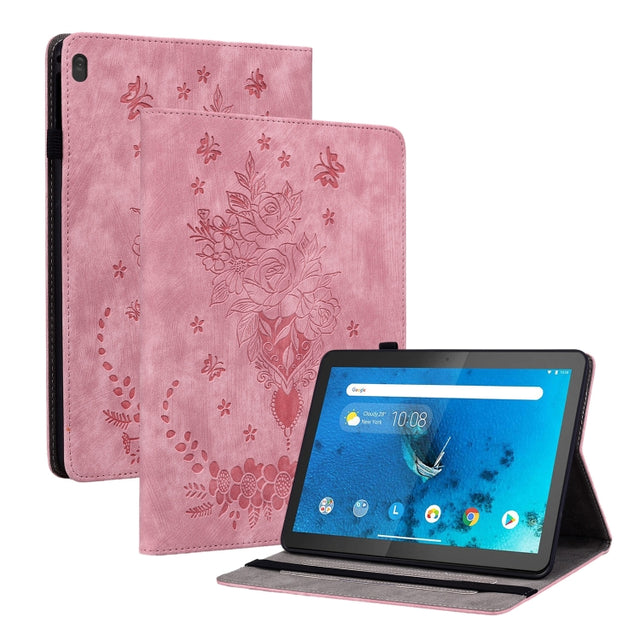 For Lenovo M10 Butterfly Rose Embossed Leather Tablet Case(Pink) - Lenovo by PMC TechLife | Online Shopping South Africa | PMC TechLife | Buy Now Pay Later Mobicred
