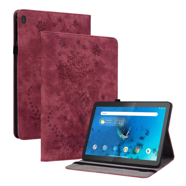 For Lenovo M10 Butterfly Rose Embossed Leather Tablet Case(Red) - Lenovo by PMC TechLife | Online Shopping South Africa | PMC TechLife | Buy Now Pay Later Mobicred
