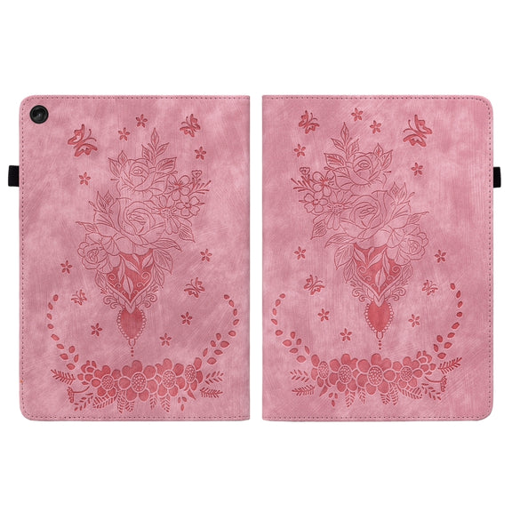 For Lenovo Tab M10 10.1 3rd Gen Butterfly Rose Embossed Leather Tablet Case(Pink)
