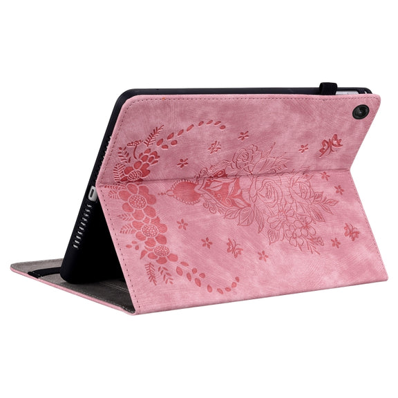 For Lenovo Tab M10 10.1 3rd Gen Butterfly Rose Embossed Leather Tablet Case(Pink)