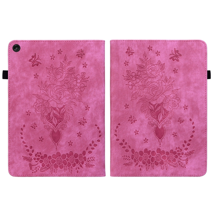 For Lenovo Tab M10 10.1 3rd Gen Butterfly Rose Embossed Leather Tablet Case(Rose Red)
