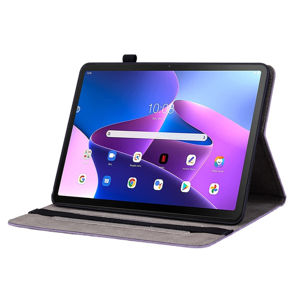For Lenovo Tab M10 10.1 3rd Gen Butterfly Rose Embossed Leather Tablet Case(Purple)