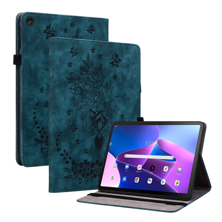 For Lenovo Tab M10 10.1 3rd Gen Butterfly Rose Embossed Leather Tablet Case(Dark Blue) - Lenovo by PMC TechLife | Online Shopping South Africa | PMC TechLife | Buy Now Pay Later Mobicred