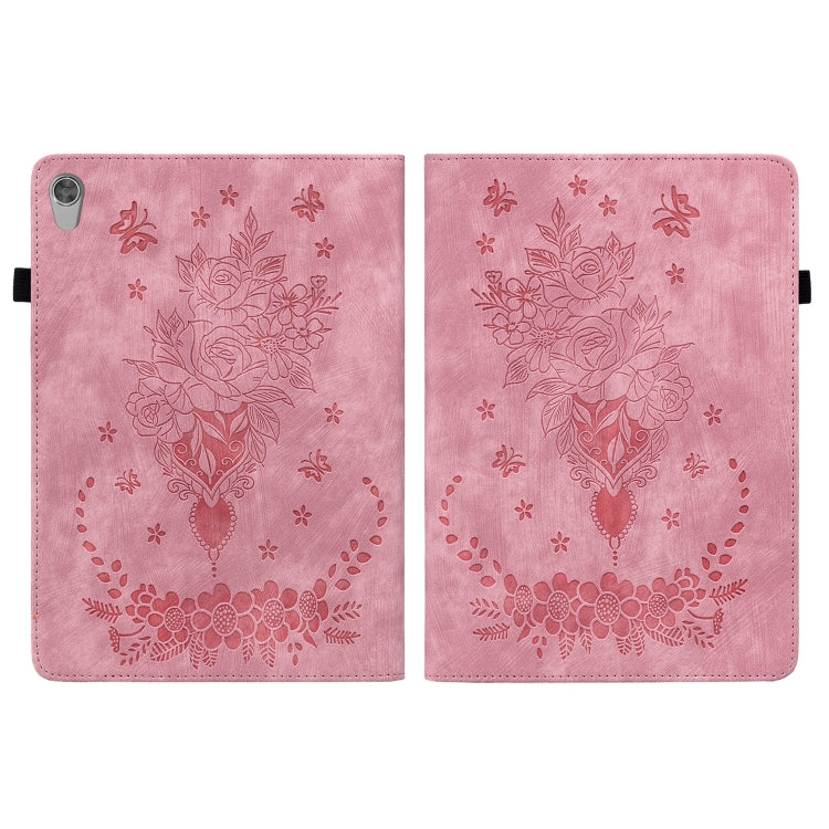 For Lenovo Tab M10 HD 2nd Gen TB-X306X Butterfly Rose Embossed Leather Tablet Case(Pink)