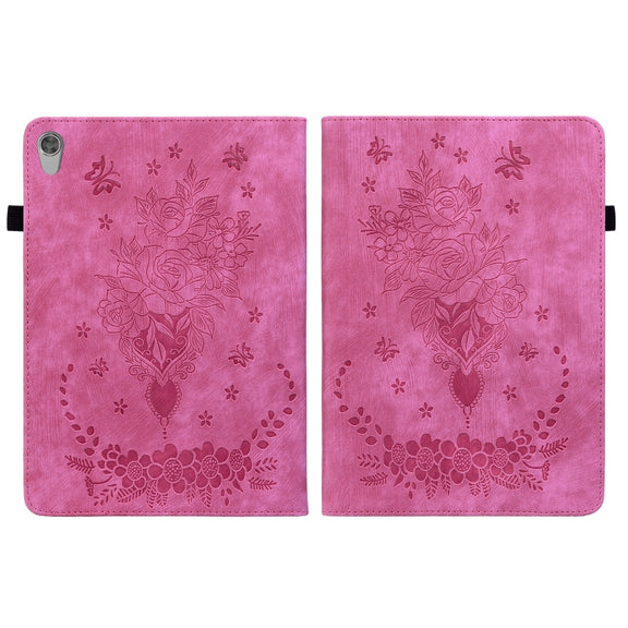 For Lenovo Tab M10 HD 2nd Gen TB-X306X Butterfly Rose Embossed Leather Tablet Case(Rose Red)