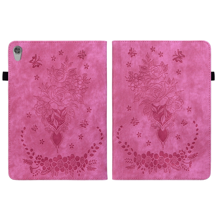 For Lenovo Tab M10 HD 2nd Gen TB-X306X Butterfly Rose Embossed Leather Tablet Case(Rose Red)