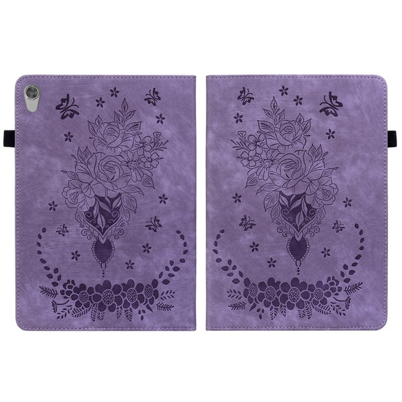 For Lenovo Tab M10 HD 2nd Gen TB-X306X Butterfly Rose Embossed Leather Tablet Case(Purple)