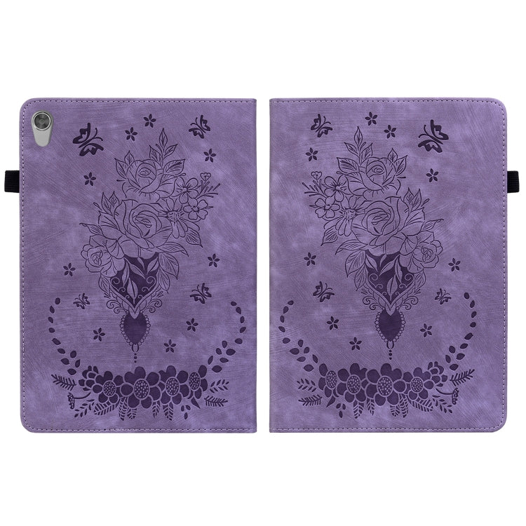For Lenovo Tab M10 HD 2nd Gen TB-X306X Butterfly Rose Embossed Leather Tablet Case(Purple)