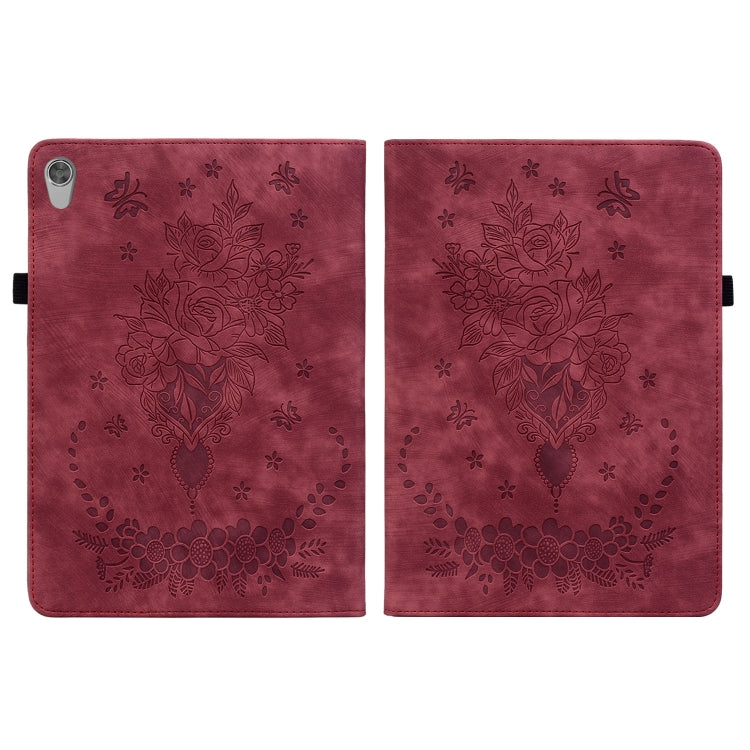For Lenovo Tab M10 HD 2nd Gen TB-X306X Butterfly Rose Embossed Leather Tablet Case(Red)