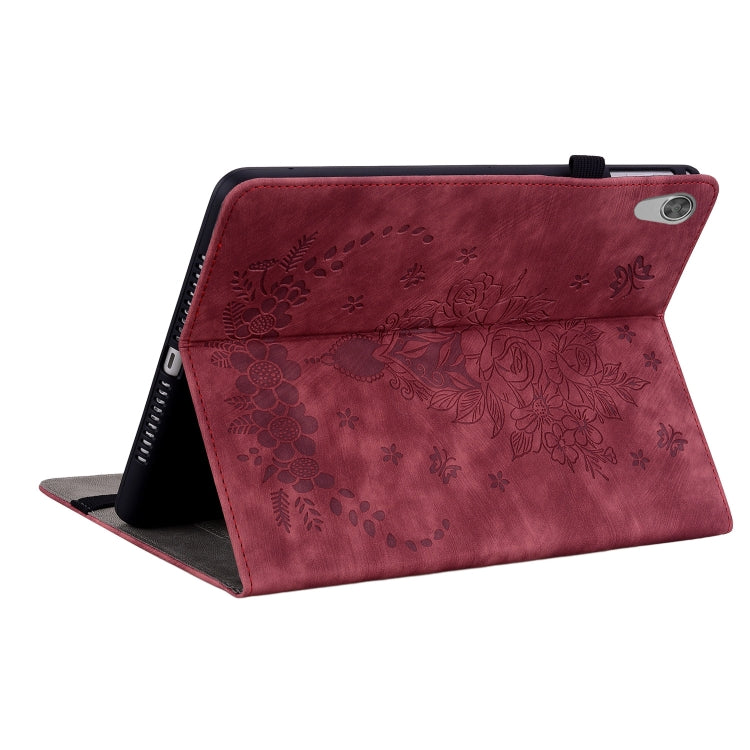 For Lenovo Tab M10 HD 2nd Gen TB-X306X Butterfly Rose Embossed Leather Tablet Case(Red)